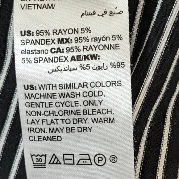 CHICO'S Black w White Stripes Long Flared Knit Tunic Dress w Pockets; Size 12 - Picture 4 of 6